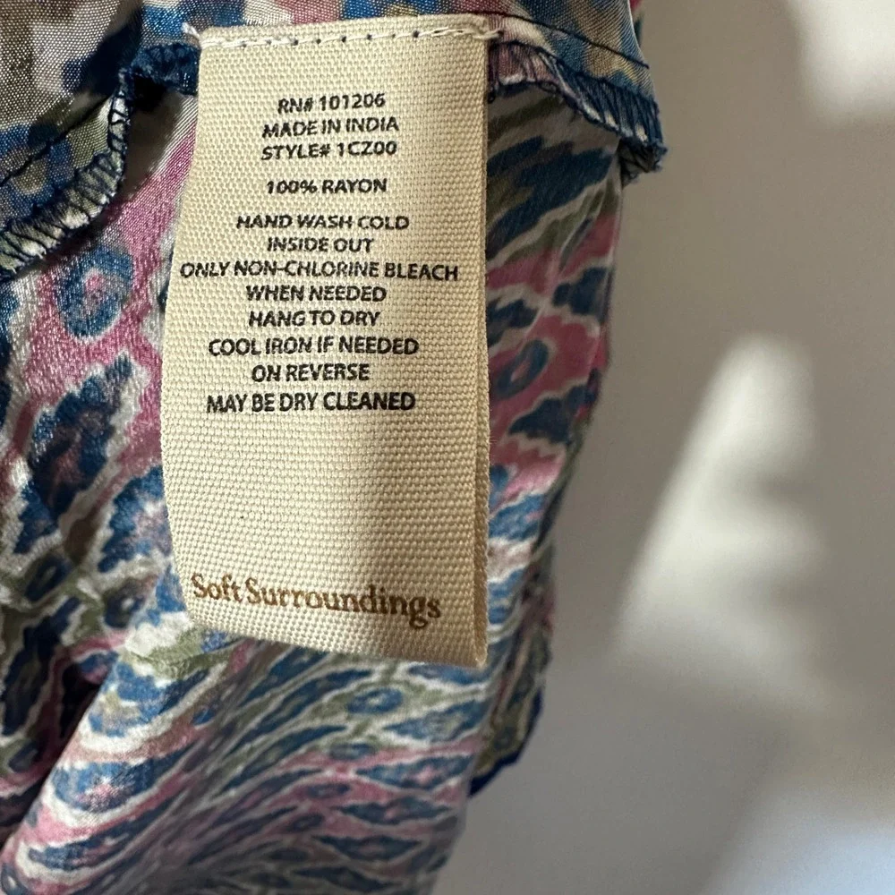 Kimono Cardigan Womens S/M Multi Color Soft Surroundings 1CZ00 Rayon Ikat Print‎